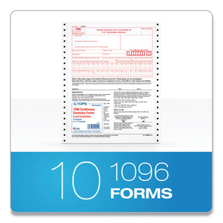 TOPS™ 1096 Summary Transmittal Tax Forms, Two-Part Carbonless, 8 x 11, 1/Page, 10 Forms (TOP2202)