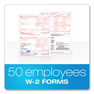 TOPS™ W-2 Tax Forms, Four-Part Carbonless, 5.5 x 8.5, 2/Page, (50) W-2s and (1) W-3 (TOP22990)