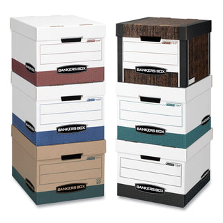Bankers Box® STOR/FILE Medium-Duty 100% Recycled Storage Boxes, Letter/Legal Files, 12.5" x 16.25" x 10.25", Kraft/Green, 12/Carton (FEL12770)