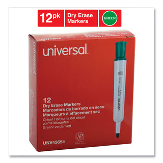 Universal® Dry Erase Marker, Broad Chisel Tip, Green, Dozen (UNV43654)