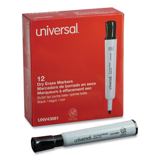 Universal® Dry Erase Marker, Medium Bullet Tip, Black, Dozen (UNV43681)