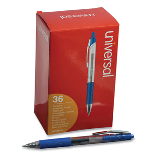 Universal® Comfort Grip Gel Pen, Retractable, Medium 0.7 mm, Blue Ink, Clear/Blue Barrel, 36/Pack (UNV39911)