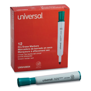 Universal® Dry Erase Marker, Broad Chisel Tip, Green, Dozen (UNV43654)