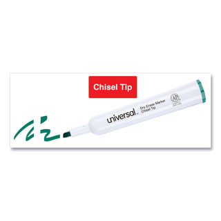 Universal® Dry Erase Marker, Broad Chisel Tip, Green, Dozen (UNV43654)