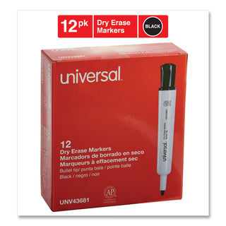 Universal® Dry Erase Marker, Medium Bullet Tip, Black, Dozen (UNV43681)