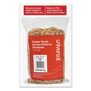 Universal® Rubber Bands, Size 18, 0.04" Gauge, Beige, 1 lb Box, 1,600/Pack (UNV00118)