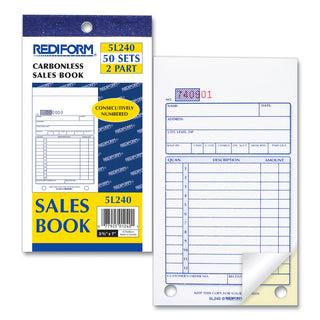 Rediform® Sales Book, 12 Lines, Two-Part Carbonless, 3.63 x 6.38, 50 Forms Total (RED5L240)