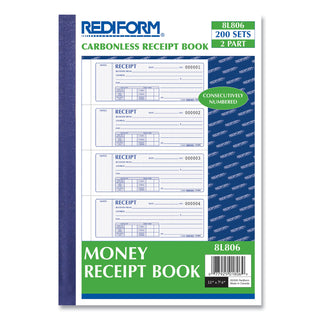 Rediform® Money Receipt Book, Softcover, Two-Part Carbonless, 7 x 2.75, 4 Forms/Sheet, 200 Forms Total (RED8L806)