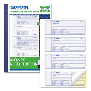 Rediform® Money Receipt Book, Softcover, Two-Part Carbonless, 7 x 2.75, 4 Forms/Sheet, 200 Forms Total (RED8L806)