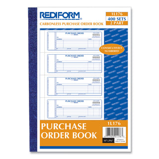 Rediform® Purchase Order Book, 5 Lines, Two-Part Carbonless, 7 x 2.75, 4 Forms/Sheet, 400 Forms Total (RED1L176)