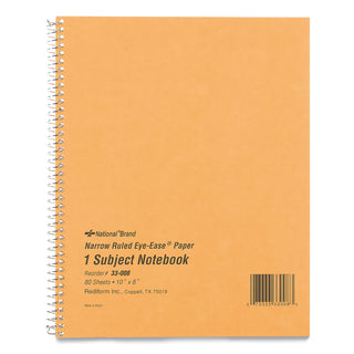 National® Single-Subject Wirebound Notebooks, Narrow Rule, Brown Paperboard Cover, (80) 10 x 8 Sheets (RED33008)