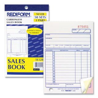 Rediform® Sales Book, 12 Lines, Three-Part Carbonless, 4.25 x 6.38, 50 Forms Total (RED5L528)