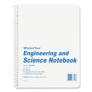 National® Engineering and Science Notebook, Quadrille Rule (10 sq/in), White Cover, (60) 11 x 8.5 Sheets (RED33610)
