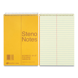 National® Standard Spiral Steno Pad, Gregg Rule, Brown Cover, 60 Eye-Ease Green 6 x 9 Sheets (RED36646)