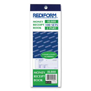 Rediform® Receipt Book, Two-Part Carbonless, 7 x 2.75, 4 Forms/Sheet, 100 Forms Total (RED8L800)