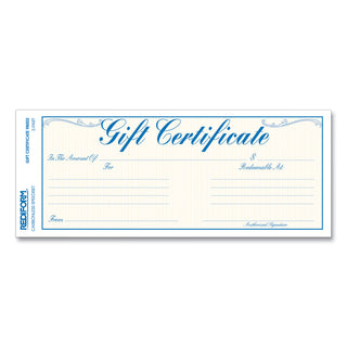 Rediform® Gift Certificates with Envelopes, 8.5 x 3.67, Blue/Gold with Blue Border, 25/Pack (RED98002)