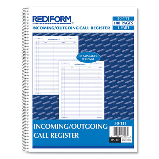 Rediform® Wirebound Call Register, One-Part (No Copies), 11 x 8.5, 100 Forms Total (RED50111)