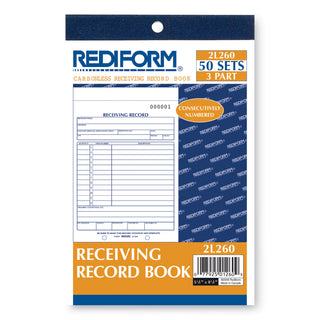 Rediform® Receiving Record Book, Three-Part Carbonless, 5.56 x 7.94, 50 Forms Total (RED2L260)