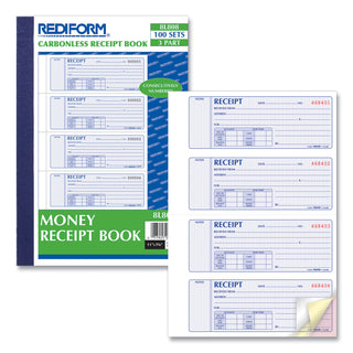 Rediform® Money Receipt Book, Softcover, Three-Part Carbonless, 7 x 2.75, 4 Forms/Sheet, 100 Forms Total (RED8L808)