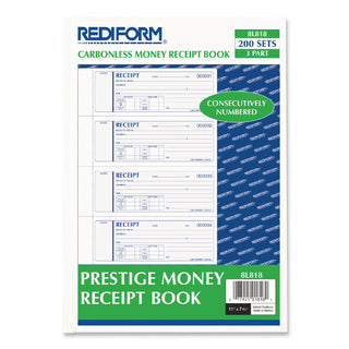Rediform® Money Receipt Book, Hardcover, Three-Part Carbonless, 7 x 2.75, 4 Forms/Sheet, 200 Forms Total (RED8L818)