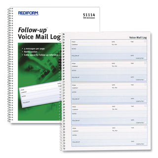 Rediform® Follow-up Wirebound Voice Mail Log Book, One-Part (No Copies), 7.5 x 2, 5 Forms/Sheet, 500 Forms Total (RED51114)