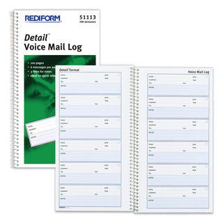 Rediform® Detail Wirebound Voice Mail Log Book, One-Part (No Copies), 5 x 1.63, 6 Forms/Sheet, 600 Forms Total (RED51113)