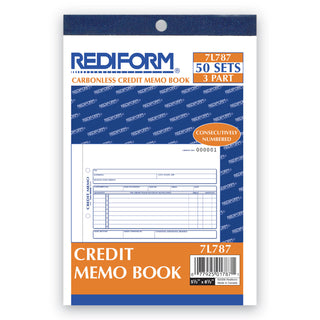 Rediform® Credit Memo Book, Three-Part Carbonless, 5.5 x 7.88, 50 Forms Total (RED7L787)