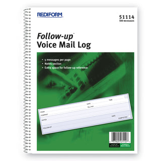 Rediform® Follow-up Wirebound Voice Mail Log Book, One-Part (No Copies), 7.5 x 2, 5 Forms/Sheet, 500 Forms Total (RED51114)