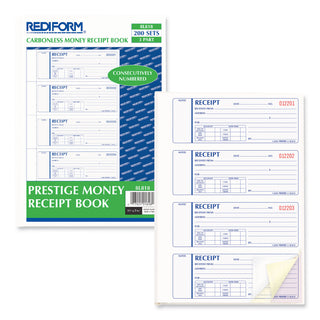 Rediform® Money Receipt Book, Hardcover, Three-Part Carbonless, 7 x 2.75, 4 Forms/Sheet, 200 Forms Total (RED8L818)