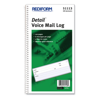 Rediform® Detail Wirebound Voice Mail Log Book, One-Part (No Copies), 5 x 1.63, 6 Forms/Sheet, 600 Forms Total (RED51113)