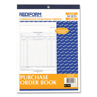 Rediform® Purchase Order Book, 17 Lines, Three-Part Carbonless, 8.5 x 11, 50 Forms Total (RED1L147)