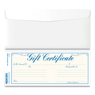 Rediform® Gift Certificates with Envelopes, 8.5 x 3.67, Blue/Gold with Blue Border, 25/Pack (RED98002)