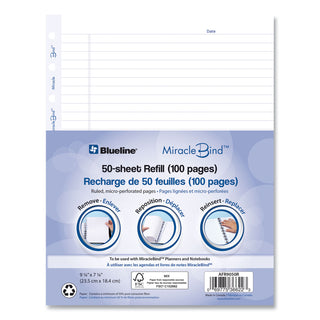 Blueline® MiracleBind Ruled Paper Refill Sheets for all MiracleBind Notebooks and Planners, 9.25 x 7.25, White/Blue Sheets, Undated (REDAFR9050R)