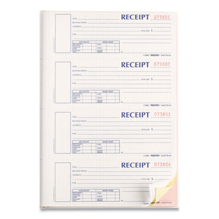 Rediform® Durable Hardcover Numbered Money Receipt Book, Three-Part Carbonless, 6.88 x 2.75, 4 Forms/Sheet, 200 Forms Total (REDS1657NCL)