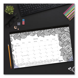 Blueline® Monthly Desk Pad Calendar, Monthly Coloring Artwork, 17.75 x 10.88, Black Binding, Clear Corners, 12-Month (Jan to Dec): 2026 (REDC2917001)