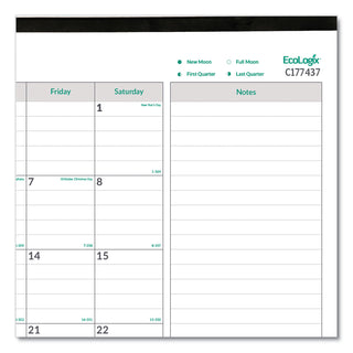 Brownline® EcoLogix Monthly Desk Pad Calendar, EcoLogix Artwork, 22 x 17, White/Green Sheets, Black Binding, 12-Month (Jan-Dec): 2026 (REDC177437)