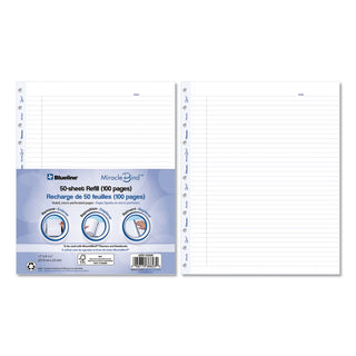 Blueline® MiracleBind Ruled Paper Refill Sheets for all MiracleBind Notebooks and Planners, 11 x 9.06, White/Blue Sheets, Undated (REDAFR11050R)