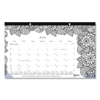 Blueline® Monthly Desk Pad Calendar, Monthly Coloring Artwork, 17.75 x 10.88, Black Binding, Clear Corners, 12-Month (Jan to Dec): 2026 (REDC2917001)