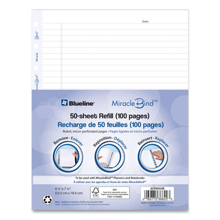 Blueline® MiracleBind Ruled Paper Refill Sheets for all MiracleBind Notebooks and Planners, 9.25 x 7.25, White/Blue Sheets, Undated (REDAFR9050R)