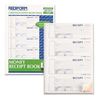 Rediform® Durable Hardcover Numbered Money Receipt Book, Three-Part Carbonless, 6.88 x 2.75, 4 Forms/Sheet, 200 Forms Total (REDS1657NCL)