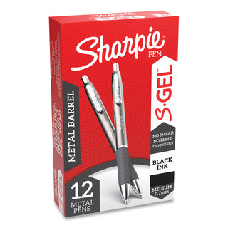 Sharpie® S-Gel™ S-Gel Premium Metal Barrel Gel Pen, Retractable, Medium 0.7 mm, Black Ink, Gun Metal Gray Barrel, Dozen (SAN2147528)