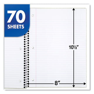 Mead® Spiral Notebook, 1 Subject, Medium/College Rule, Assorted Color Covers, 10.5 x 8, 70 Sheets, 6/Pack (MEA73065)