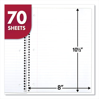 Mead® Spiral Notebook, 1 Subject, Wide/Legal Rule, Assorted Color Covers, 10.5 x 7.5, 70 Sheets (MEA05510)