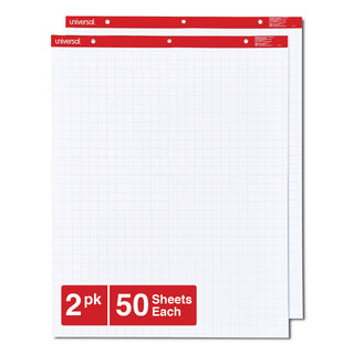 Universal® Easel Pads/Flip Charts, Quadrille Rule (1 sq/in), 27 x 34, White, 50 Sheets, 2/Carton (UNV35602)