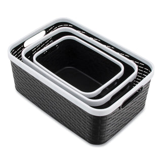Advantus Open Lid Storage Bin, Assorted Sizes, Black/White, 3/Pack (AVT39220)