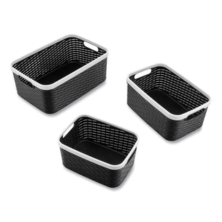 Advantus Open Lid Storage Bin, Assorted Sizes, Black/White, 3/Pack (AVT39220)