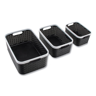 Advantus Open Lid Storage Bin, Assorted Sizes, Black/White, 3/Pack (AVT39220)