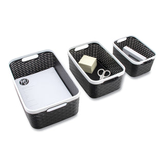 Advantus Open Lid Storage Bin, Assorted Sizes, Black/White, 3/Pack (AVT39220)