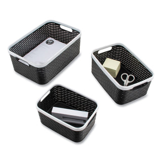 Advantus Open Lid Storage Bin, Assorted Sizes, Black/White, 3/Pack (AVT39220)