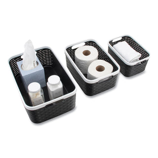 Advantus Open Lid Storage Bin, Assorted Sizes, Black/White, 3/Pack (AVT39220)